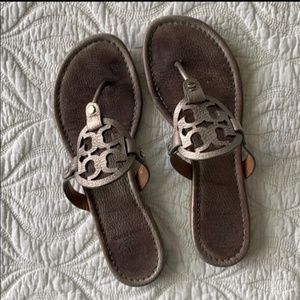 Tory Burch Miller Sandals Metallic Pewter 8